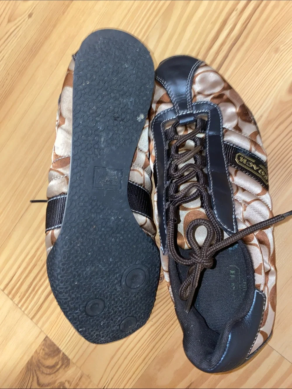 Coach Brown and Black Logo Satin Lace-Up Sneakers